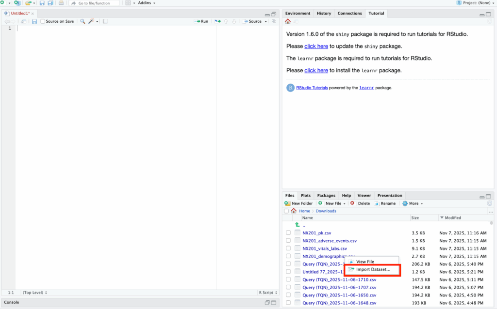 Import Dataset in R Studio Instructions